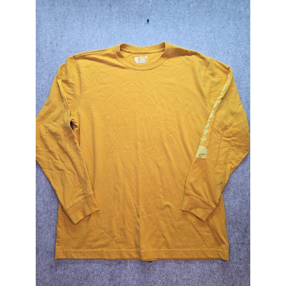 Carhartt Men's Loose Fit Long Sleeve T-Shirt Yellow Logo Graphic Size Medium M